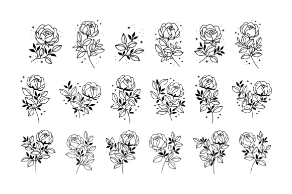 Download Rose Floral Line Art Flower Element Set - Floral Collection