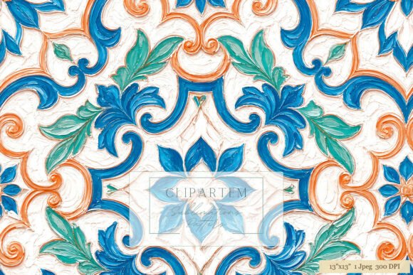 Download Blue Orange Majolica Tile Repeat Pattern - Repeat Collection