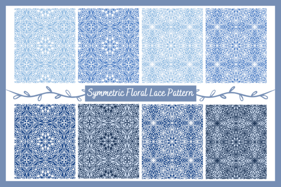 Download Symmetric Floral Blue Lace Digital Paper - Floral Collection