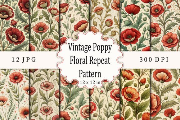 Download Vintage Poppy Floral Repeat Pattern - Repeat Collection