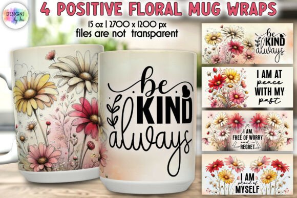 Download Positive Quotes Floral Mug Wrap Designs - Floral Collection