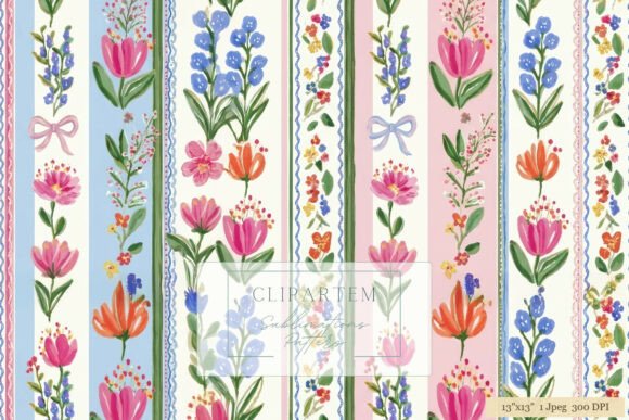Download Floral Stripe Watercolor Pattern Design - Premium Bundle
